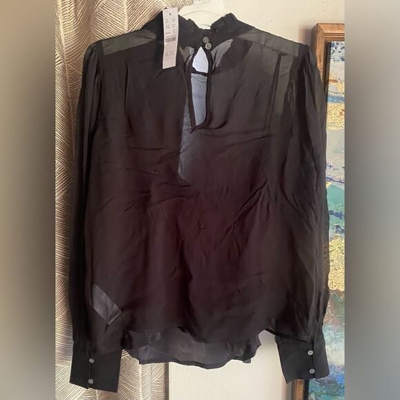 J Crew Top Chiffon Ruffleneck Women’s Black Long Sleeve Lined Sz XS NWT - Picture 5 of 13